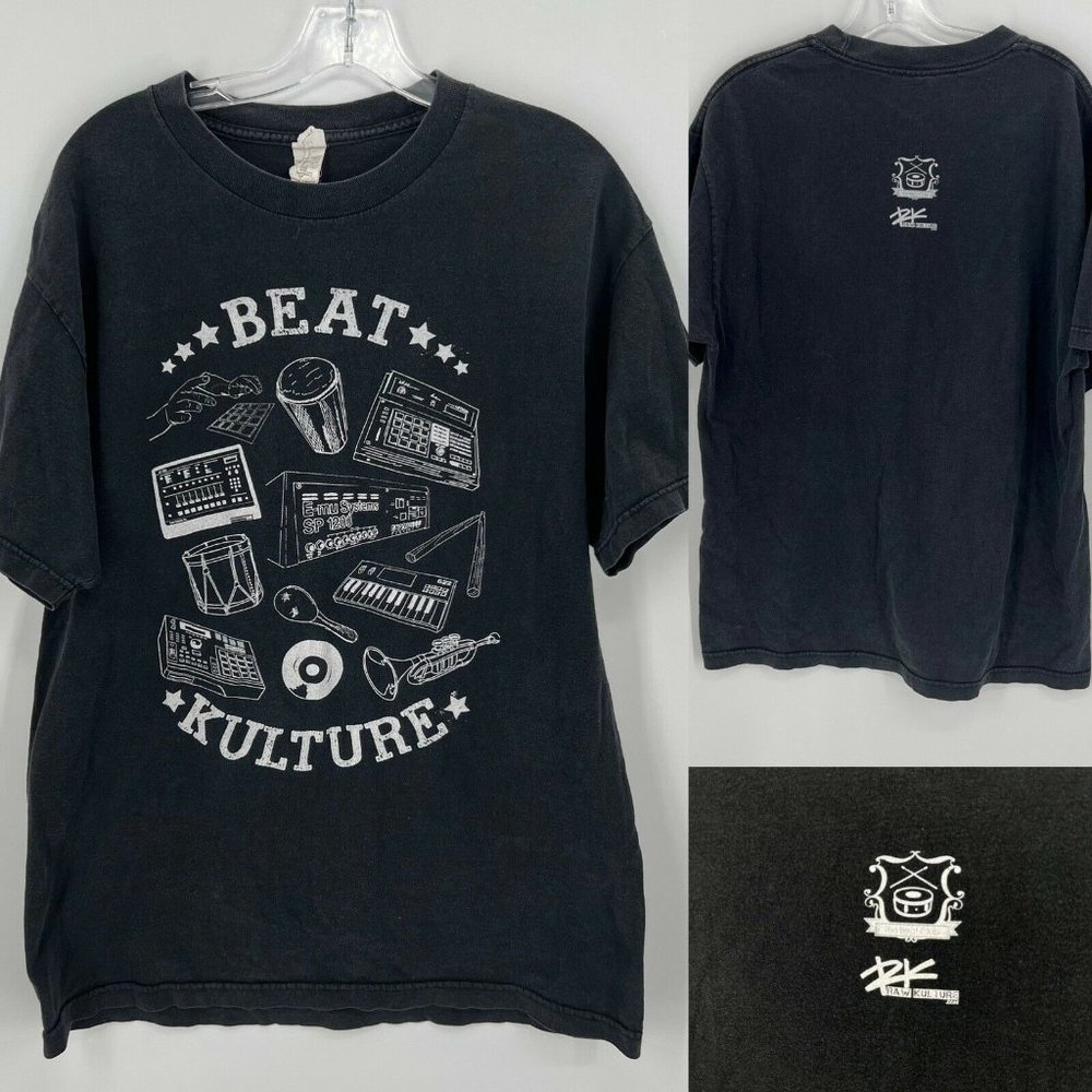 Vintage Raw Kulture Beat Kulture Hip Hop Mens T-shirt Sz L Large Black White